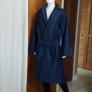 Vintage Handmade Navy, Blue, Red Robe With Pouch Geometeric Diamond Pattern